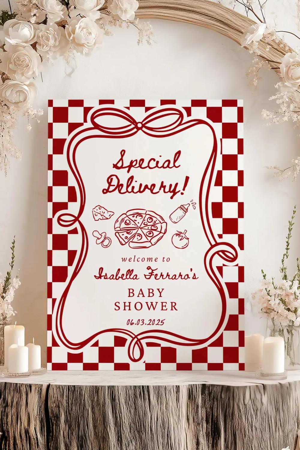 pizza baby shower invitation