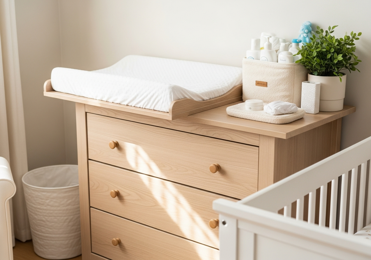 Dresser with changing pad on top as a changing table