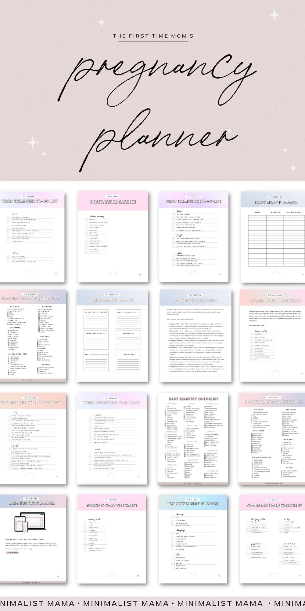 Free printable pregnancy planner pages flat lay
