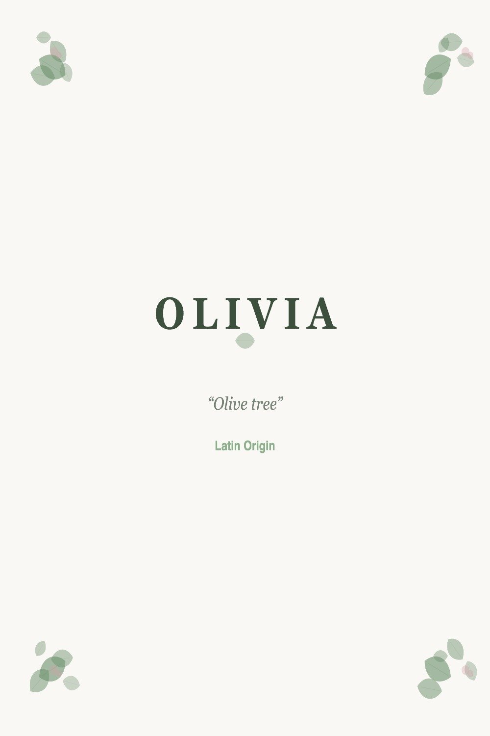 Olivia baby name art in Botanical style with watercolor leaves