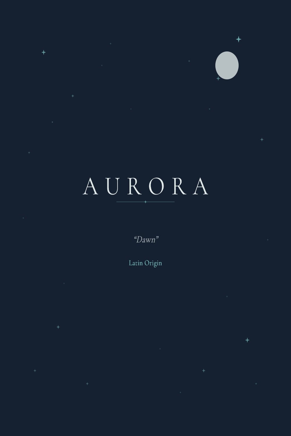 Aurora baby name art in Celestial style with stars and moon