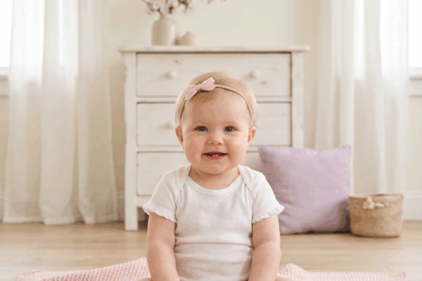 Adorable baby in a soft pastel nursery for anime baby names article
