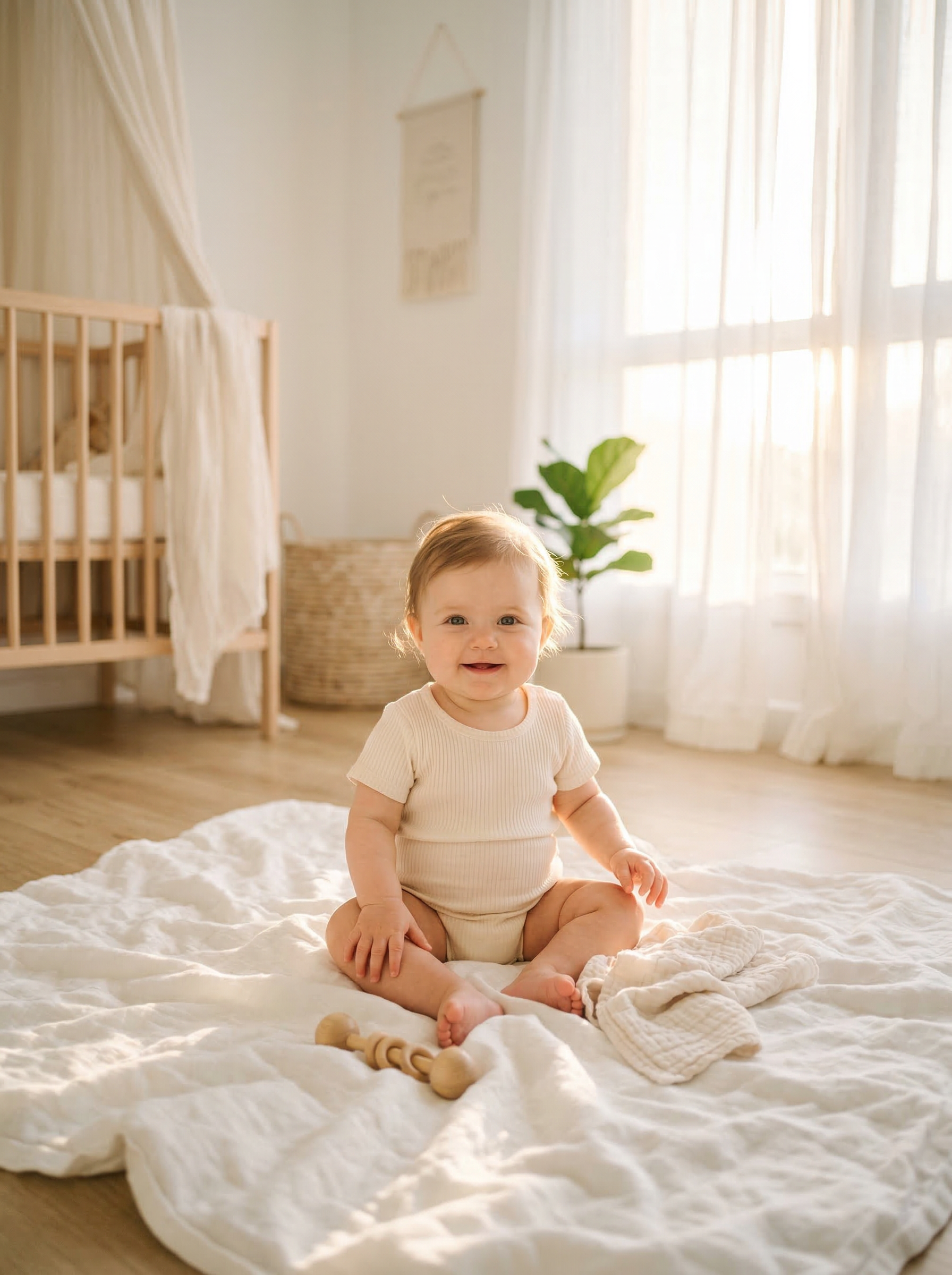 Adorable baby bathed in golden sunlight for baby names meaning light article