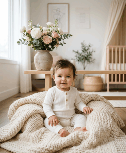 Adorable baby girl with flowers for baby names that mean beautiful article