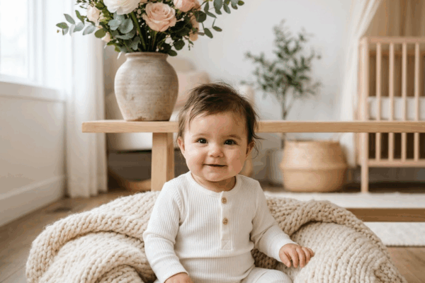 Adorable baby girl with flowers for baby names that mean beautiful article