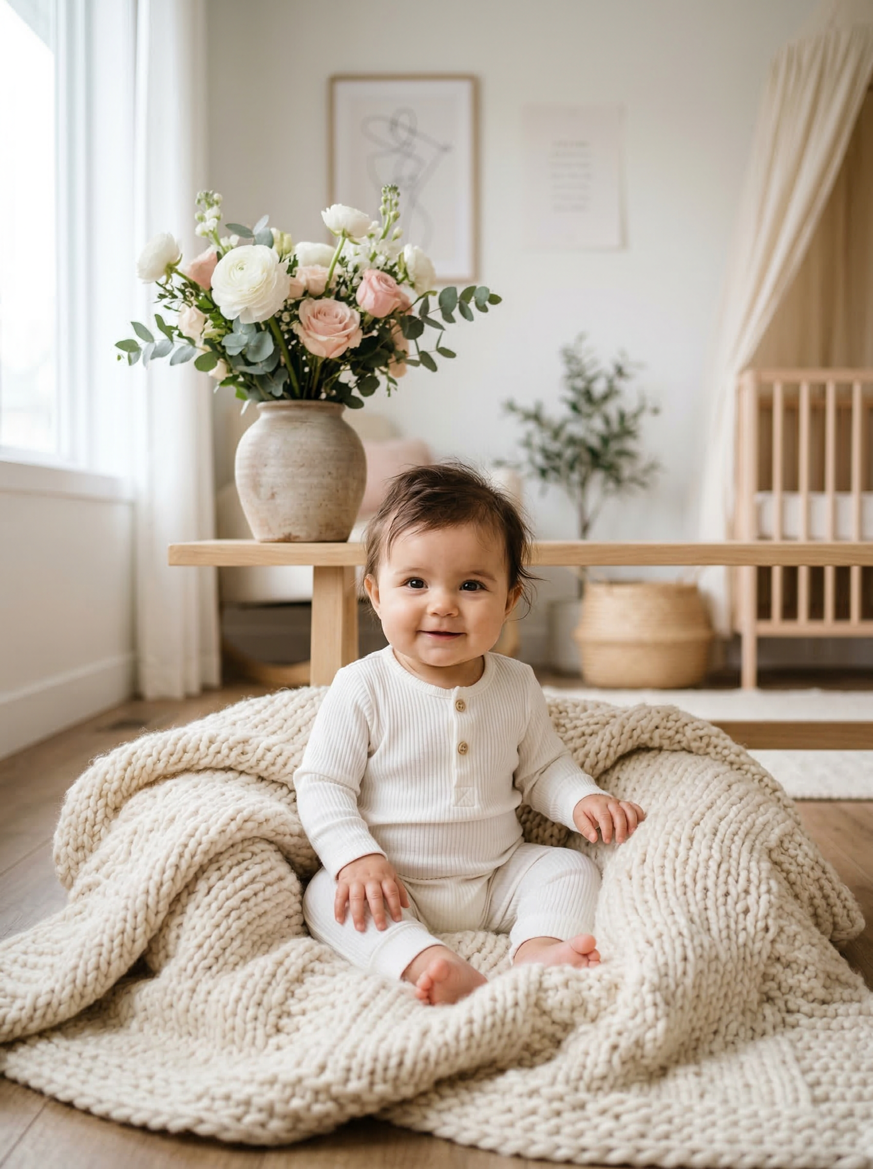 Adorable baby girl with flowers for baby names that mean beautiful article