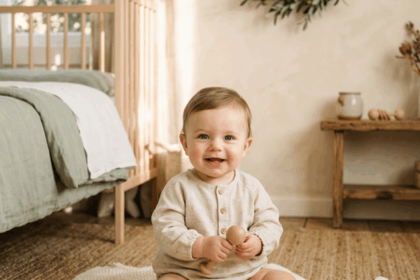 Adorable baby boy in Mediterranean-inspired nursery for Italian baby names article