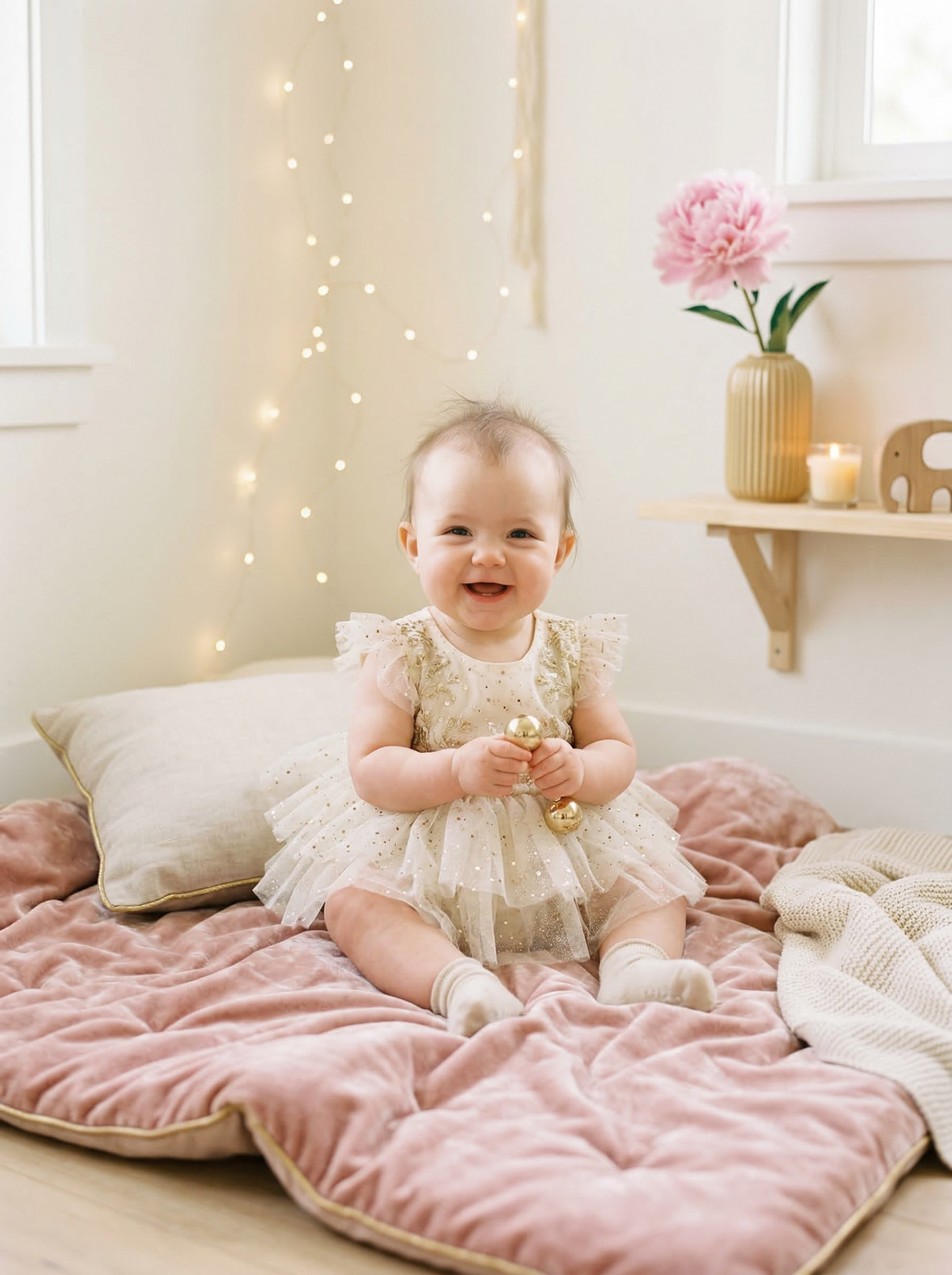 Adorable baby girl in a sparkly setting for Taylor Swift baby names article