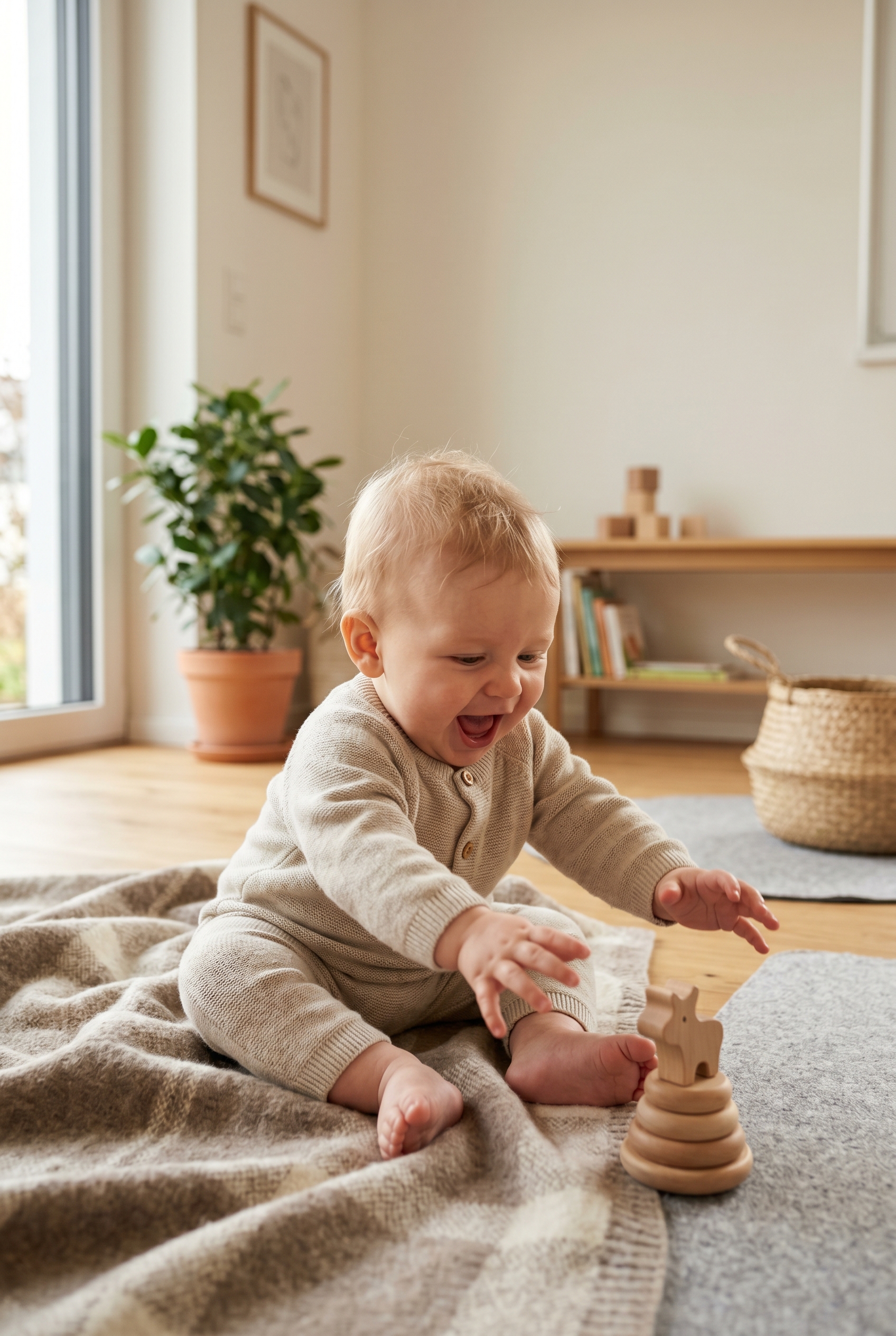 Baby Boy in a bright modern room with natural wood and minimalist elements — 200+ German Baby Boy Names That Are Strong Without Being Stern