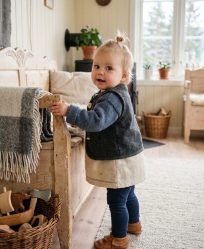 Baby Girl in a bright Scandinavian room with pale wood and cream walls — 189+ *Powerful* Norse Girl Names From Viking Lore
