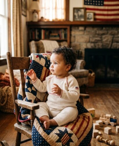 Baby Girl in a bright living room in a vintage American home — 200+ State-Inspired Baby Names as American as They Come