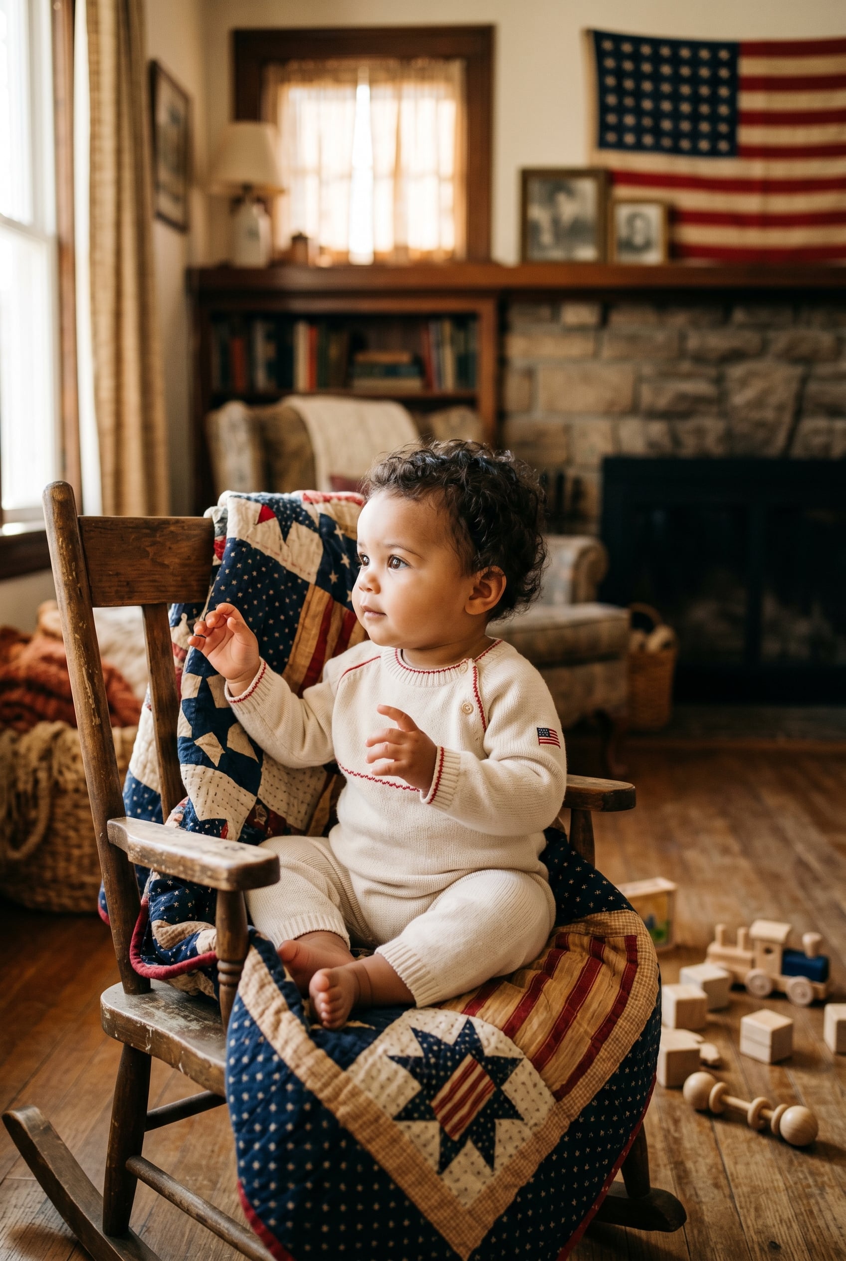 Baby Girl in a bright living room in a vintage American home — 200+ State-Inspired Baby Names as American as They Come