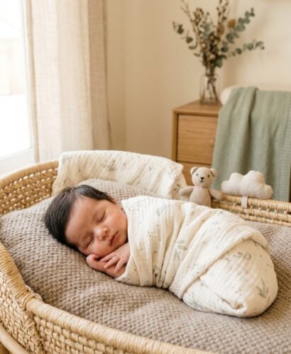 Baby in a bright, airy nursery with two gently balanced sleeping zones — Twin Baby Names That Work for Any Pairing