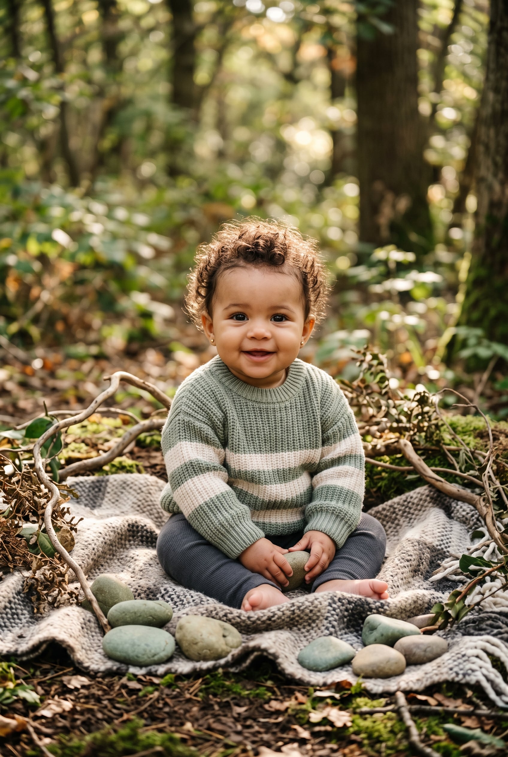 Baby Girl in a woodland clearing dappled with soft morning light — 200+ Tough, Badass Girl Names for a Fierce Little Force