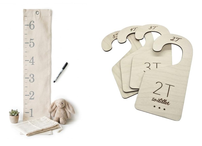 White Loft Classic Toddler Room Set: canvas growth chart and toddler closet dividers